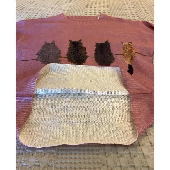 Sweater Crewneck Pink Lightweight Cats Kittens Kitty Feline Calico Tabby Meow! - Picture 7 of 12